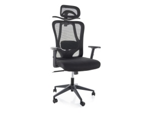 SCAUN DE BIROU Q-080, NEGRU, CU FUNCTIE MULTIBLOC, TAPITERIE DIN TEXTIL SI PICIOR DIN METAL, STIL MODERN - Img 1