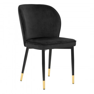 SCAUN DINING AINE, NEGRU/AURIU/NEGRU, TAPITERIE DIN CATIFEA SI PICIOARE DIN METAL, STIL MODERN