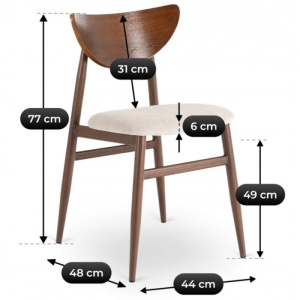 SCAUN DINING, ARTIM MEBLE, REALIZAT DIN METAL, LEMN SI TEXTIL, CULOARE NUC/CREM, STIL MODERN - Img 5