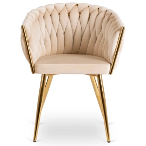 SCAUN DINING, ARTIM MEBLE, REALIZAT DIN METAL SI CATIFEA, CULOARE CREM/AURIE, STIL MODERN - Img 7
