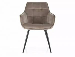 SCAUN DINING, BEJ BLUVEL 40/NEGRU MAT, TAPITERIE DIN CATIFEA SI PICIOARE DIN METAL, STIL MODERN - Img 3