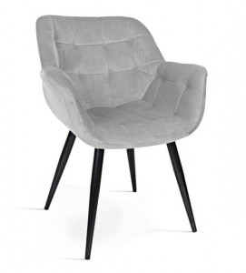 SCAUN DINING BENJAMIN, GRI DESCHIS/NEGRU, TAPITERIE DIN CATIFEA SI PICIOARE DIN METAL, STIL MODERN, ATR
