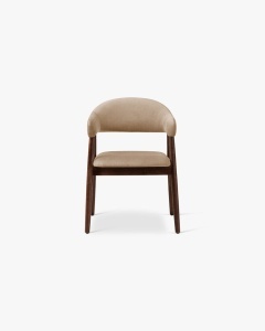SCAUN DINING/BIROU ANDRA, BEJ MIGDALA, TAPITAT CU TAPITERIE DIN TEXTIL CATIFEA MAGIC VELVET SI LEMN MASIV, MICADONI