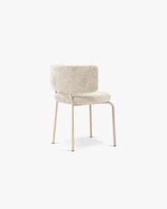 SCAUN DINING/BIROU DORA, BEJ DESCHIS, TAPITAT CU TAPITERIE DIN TEXTIL CHENILLE PERFECT ARMONY SI METAL, MICADONI - Img 3