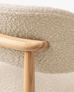 SCAUN DINING/BIROU EVAN, BEJ, TAPITAT CU TAPITERIE DIN TEXTIL BOUCLE BALOO SI LEMN MASIV, MICADONI - Img 4