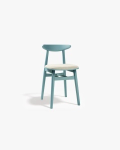 SCAUN DINING/BIROU OSOS, BEJ DESCHIS/TURCOAZ, TAPITAT CU TAPITERIE DIN TEXTIL CATIFEA VENUS SI LEMN MASIV, MICADONI