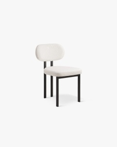 SCAUN DINING/BIROU SAM, ALB, TAPITAT CU TAPITERIE DIN TEXTIL BOUCLE BALOO SI METAL, MICADONI