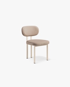SCAUN DINING/BIROU SAM, BEJ MIGDALA, TAPITAT CU TAPITERIE DIN TEXTIL CATIFEA MAGIC VELVET SI METAL, MICADONI