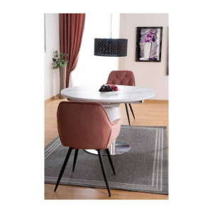 SCAUN DINING CHERRY, ROZ ANTICHIZAT BLUVEL 52/NEGRU MAT, TAPITERIE DIN CATIFEA SI PICIOARE DIN METAL, STIL MODERN - Img 5