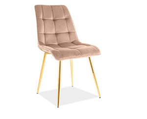 SCAUN DINING CHIC, BEJ BLUVEL 28/AURIU, TAPITERIE DIN CATIFEA SI PICIOARE DIN METAL, STIL MODERN