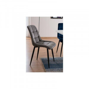 SCAUN DINING CHIC, GRI BLUVEL 14/NEGRU MAT, TAPITERIE DIN CATIFEA SI PICIOARE DIN METAL, STIL MODERN - Img 2