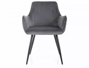 SCAUN DINING, GRI BLUVEL 14/NEGRU MAT, TAPITERIE DIN CATIFEA SI PICIOARE DIN METAL, STIL MODERN - Img 2