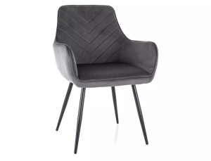 SCAUN DINING, GRI BLUVEL 14/NEGRU MAT, TAPITERIE DIN CATIFEA SI PICIOARE DIN METAL, STIL MODERN