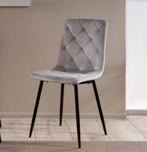 SCAUN DINING, GRI DESCHIS BLUVEL 03/NEGRU MAT, TAPITERIE DIN CATIFEA SI PICIOARE DIN METAL, STIL MODERN - Img 4