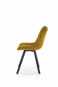 SCAUN DINING K332, GALBEN MUSTAR/NEGRU, CU TAPITERIE DIN CATIFEA SI PICIOARE DIN METAL, STIL MODERN - Img 4