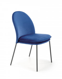 SCAUN DINING K443, ALBASTRU/NEGRU, CU TAPITERIE DIN CATIFEA SI PICIOARE DIN METAL, STIL MODERN
