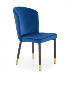 SCAUN DINING K446, ALBASTRU/NEGRU/AURIU, CU TAPITERIE DIN CATIFEA SI PICIOARE DIN METAL, STIL MODERN - Img 1