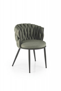 SCAUN DINING K516, VERDE OLIVE/NEGRU, CU TAPITERIE DIN STOFA SI PICIOARE DIN METAL, STIL MODERN
