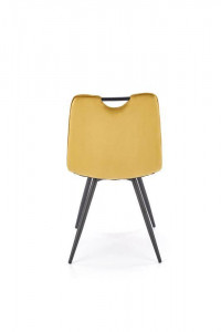 SCAUN DINING K521, GALBEN MUSTAR/NEGRU, CU TAPITERIE DIN CATIFEA SI PICIOARE DIN METAL, STIL MODERN - Img 3