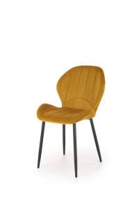 SCAUN DINING K538, GALBEN MUSTAR/NEGRU, TAPITERIE DIN CATIFEA SI PICIOARE DIN METAL, STIL MODERN
