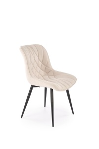 SCAUN DINING K567, BEJ/NEGRU, TAPITERIE DIN STOFA SI PICIOARE DIN METAL, STIL MODERN