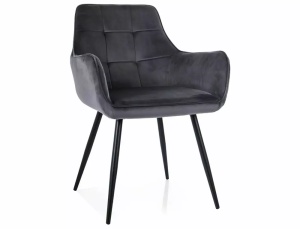 SCAUN DINING LEMON, NEGRU BLUVEL 19/NEGRU MAT, TAPITERIE DIN CATIFEA SI PICIOARE DIN METAL, STIL MODERN - Img 1