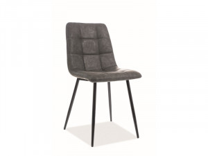 SCAUN DINING LOOK, GRI/NEGRU, TAPITERIE DIN PIELE ECOLOGICA SI PICIOARE DIN METAL, STIL MODERN
