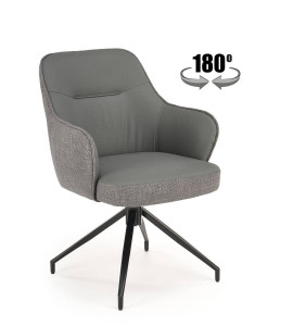 SCAUN DINING PIVOTANT K527, GRI/NEGRU, TAPITERIE DIN STOFA SI PIELE ECOLOGICA SI PICIOARE DIN METAL, STIL MODERN