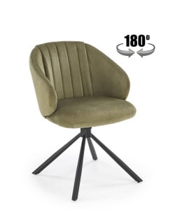 SCAUN DINING PIVOTANT K533, VERDE OLIVE/NEGRU, TAPITERIE DIN STOFA FINA SI PICIOARE DIN METAL, STIL MODERN