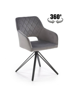 SCAUN DINING PIVOTANT K535, GRI/NEGRU, TAPITERIE DIN CATIFEA SI PICIOARE DIN METAL, STIL MODERN - Img 1
