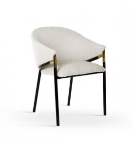 SCAUN DINING PLUSAT FANCY BUKLA, CREM/NEGRU/AURIU, TAPITERIE DIN TEXTIL PLUSAT SI PICIOARE DIN METAL, STIL MODERN, ATR - Img 6