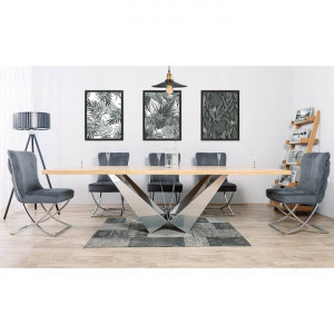 SCAUN DINING SCARLET, GRI/CROM, TAPITERIE DIN CATIFEA SI PICIOARE DIN METAL, STIL MODERN - Img 2