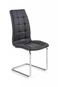 SCAUN DINING STIL K147, NEGRU/CROM, CU TAPITERIE DIN PIELE ECOLOGICA SI PICIOARE DIN METAL, STIL MODERN