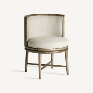 SCAUN ELEGANT VARAIRE, DIN LEMN DE STEJAR MARO SI TEXTIL ALB, DESIGN COLONIAL, VICAL HOME