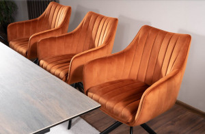 SCAUN PIVOTANT AZALIA, SCORTISOARA BLUVEL 4215/NEGRU MAT, TAPITERIE DIN CATIFEA SI PICIOARE DIN METAL, STIL MODERN - Img 2