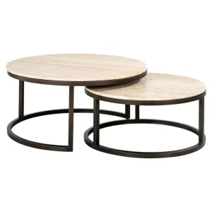 SET 2 MASUTE DE CAFEA AVALON, BEJ/NEGRU, DIN MDF, TRAVERTIN SI METAL, RICHMOND INTERIORS - Img 1