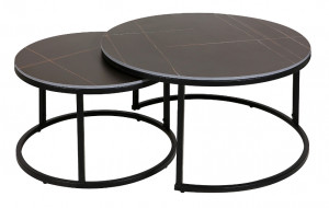SET 2 MASUTE DE CAFEA FERRANTE D, 60/80 CM, EFECT DE MARMURA NEAGRA/NEGRU, BLAT DIN CERAMICA SI CADRU DIN METAL, STIL MODERN - Img 2