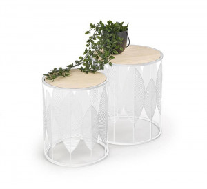 SET 2 MASUTE DE CAFEA FOLLA, NATURAL/ALB, DIN MDF FURNIRUIT SI METAL, STIL MODERN