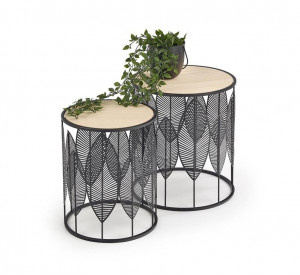 SET 2 MASUTE DE CAFEA FOLLA, NATURAL/NEGRU, DIN MDF FURNIRUIT SI METAL, STIL MODERN