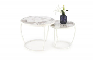 SET 2 MASUTE DE CAFEA INES, EFECT DE MARMURA BEJ/ALB, DIN MARMURA SI METAL, STIL MODERN