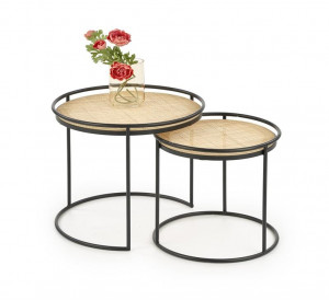 SET 2 MASUTE DE CAFEA MANADO, NATURAL/NEGRU, DIN RATAN NATURAL SI METAL, STIL VINTAGE, HALMAR