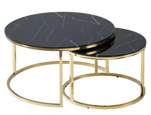 SET 2 MASUTE DE CAFEA MUSE II, 45/60 CM, EFECT DE MARMURA NEAGRA/AURIU, BLAT DIN STICLA SECURIZATA SI CADRU DIN METAL, STIL MODERN - Img 3
