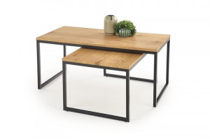 SET 2 MASUTE DE CAFEA SABROSA, STEJAR/NEGRU, DIN MDF FURNIRUIT SI METAL, STIL MODERN, HALMAR