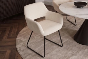 SET 2 SCAUNE CU COTIERE, MUSTANG, REALIZAT DIN METAL SI TEXTIL CATIFEA RAIAT, CULOARE BEJ/NEGRU - Img 5