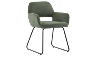 SET 2 SCAUNE CU COTIERE, MUSTANG, REALIZAT DIN METAL SI TEXTIL CATIFEA RAIAT, CULOARE VERDE/NEGRU