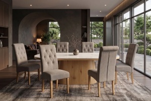 SET 2 SCAUNE DINING CASA, CU PICIOARE DIN LEMN SI TEXTIL, STIL IN, CULOARE TAUPE - Img 3