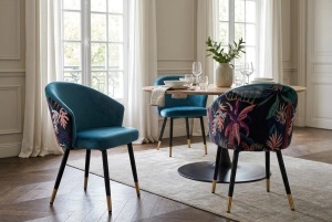 SET 2 SCAUNE MAISON CLASIC, REALIZAT DIN METAL SI CATIFEA , CULOARE ALBASTRU/MULTICOLOR, INVICTA INTERIOR - Img 3