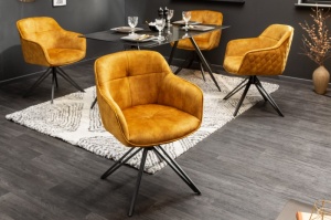 SET 2 SCAUNE ROTATIV, GALBEN MUSTAR, EUPHORIA, DIN METAL SI CATIFEA, STIL RETRO, ARTIM GROUP SELECTION - Img 1