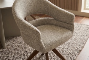 SET 2 SCAUNE ROTATIV ORGANIC, REALIZAT DIN MATERIAL TEXTIL CHENILLE SI LEMN, CULOARE TAUPE/BEJ/MARO, INVICTA INTERIOR - Img 5