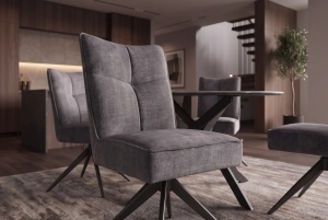 SET 2 SCAUNE ROTATIVE 360 GRADE, LUGANO, REALIZAT DIN METAL SI TEXTIL CATIFEA VELUR, CULOARE GRI/NEGRU - Img 3